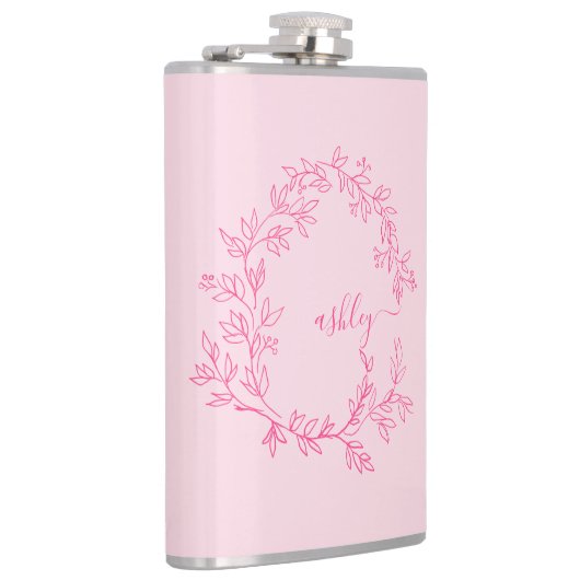 Roodroze Monogram Meisjes Bachelorette Feestje Heupfles (Rechts)