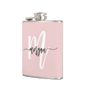 Roodroze Monogram Mooie Meisjesachtige Letters Heupfles (Links)