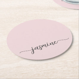 Roodroze Monogram Naam Script Chic Handtekening Ronde Kartonnen Onderzetter