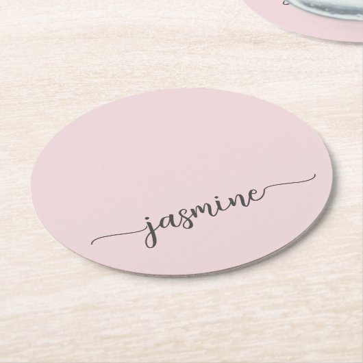 Roodroze Monogram Naam Script Chic Handtekening Ronde Kartonnen Onderzetter (Gebogen)