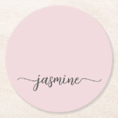 Roodroze Monogram Naam Script Chic Handtekening Ronde Kartonnen Onderzetter (Voorkant)