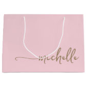 Roodroze Monogram Naam Script Gouden Calligrafie Groot Cadeauzakje (Voorkant)