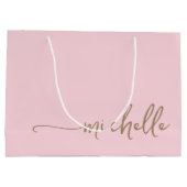 Roodroze Monogram Naam Script Gouden Calligrafie Groot Cadeauzakje (Achterkant)