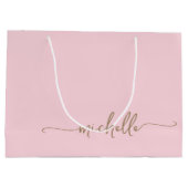 Roodroze Monogram Naam Script Gouden Calligrafie Groot Cadeauzakje (Achterkant)