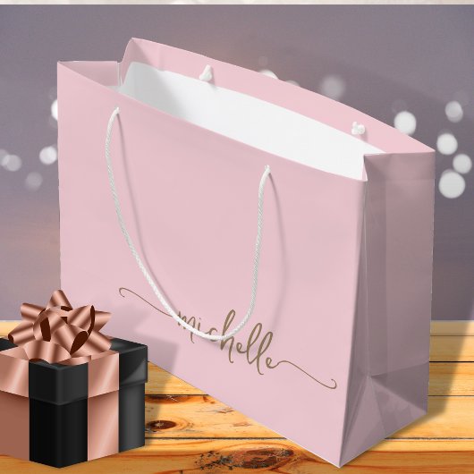Roodroze Monogram Naam Script Gouden Calligrafie Groot Cadeauzakje