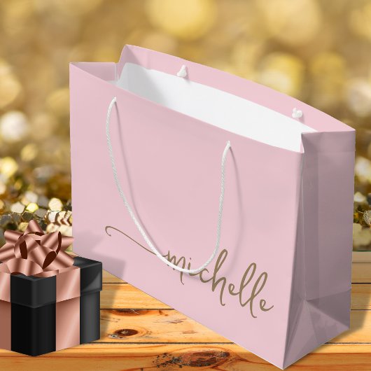 Roodroze Monogram Naam Script Gouden Calligrafie Groot Cadeauzakje
