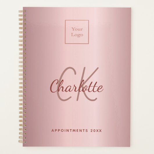 Roodroze monogram zakelijk logo planner (Voorkant)