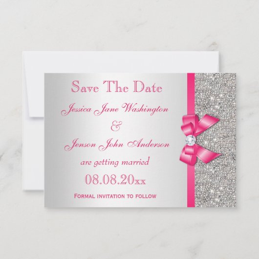 Roodroze namaak hoedenspeld & diamanten Save The D Save The Date (Achterkant)