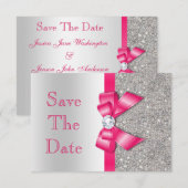Roodroze namaak hoedenspeld & diamanten Save The D Save The Date (Voorkant / Achterkant)