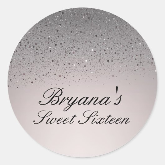 Roodroze nep glinster zoete 16 verjaardagsfeestje ronde sticker (Voorkant)