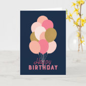 Roodroze Nep Gouden Ballonnen Blauwe Gefeliciteerd Kaart (Gele Bloem)