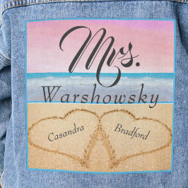 Roodroze Paarse Strand Huwelijk 2 Harten in Zand Denim Jacket