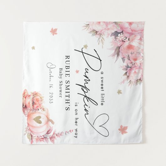 Roodroze Pompoen Gouden Bladeren Meisje Baby Showe Wandkleed (Voorkant (horizontaal))