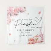 Roodroze Pompoen Gouden Bladeren Meisje Baby Showe Wandkleed (Voorkant)