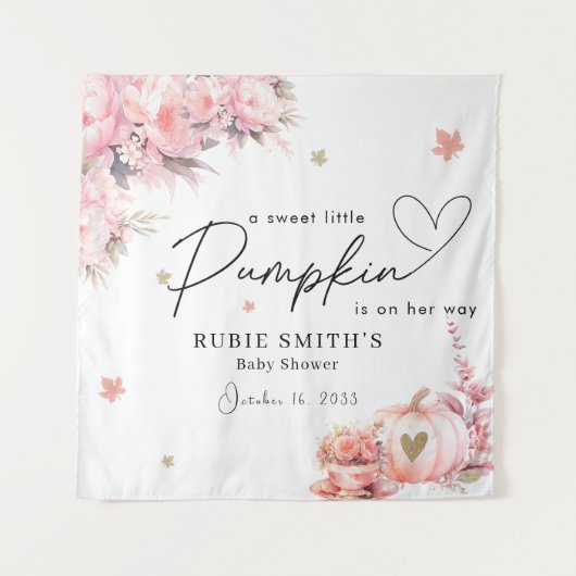 Roodroze Pompoen Gouden Bladeren Meisje Baby Showe Wandkleed (Voorkant)