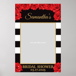 Roodroze rozen en gouden bruidsshower fotoprops poster