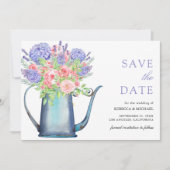 Roodroze Rozen Paarse Hortensia Bruiloft Save The Date (Voorkant)