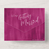 Roodroze rsvp tekst voor trouwbruiloft all in one uitnodiging (Achterkant)