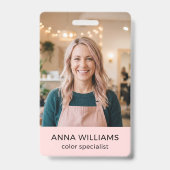 Roodroze Salon Foto Naam ID Badge (Voorzijde)