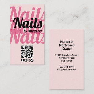 Roodroze Sociale Icon QR Code Nagelsalon Vet Visitekaartje