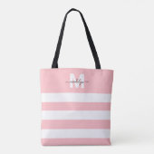 Roodroze Strepen Naam Initiaalmonogram Tote Bag (Achterkant)