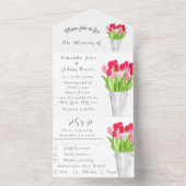 Roodroze Tulps Waterverf Spring Weddenschap All In One Uitnodiging (Binnen)