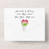 Roodroze Tulps Waterverf Spring Weddenschap All In One Uitnodiging (Achterkant)