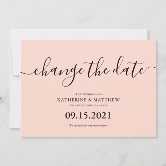 Roodroze Typografie Wijzig de Datum Trouw Save The Date (Voorkant)