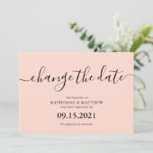 Roodroze Typografie Wijzig de Datum Trouw Save The Date (Staand voorkant)