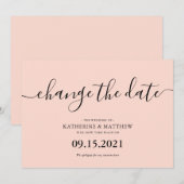 Roodroze Typografie Wijzig de Datum Trouw Save The Date (Voorkant / Achterkant)