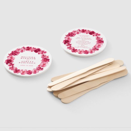 Roodroze waterverf trouwprogramma handwaaier (Niet-gemonteerd)