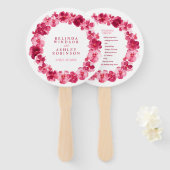 Roodroze waterverf trouwprogramma handwaaier (Voorkant en achterkant)