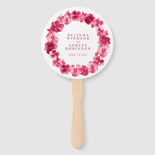 Roodroze waterverf trouwprogramma handwaaier (Voorkant)