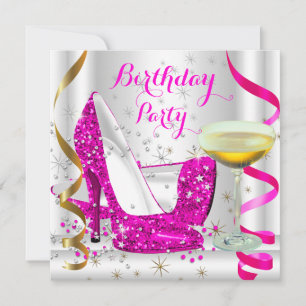 Roodroze Witte Gouden Glitter Hoge Hakken Champagn Kaart