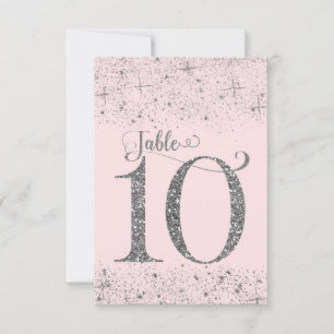 Roodroze Zilveren Glitter Tafelkaartjes Nummer 10 Kaart