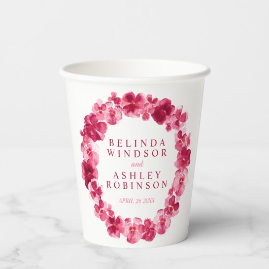 Roodroze zonnebloem met waterverf bruiloft papieren bekers (Achterkant)