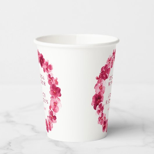 Roodroze zonnebloem met waterverf bruiloft papieren bekers (Links)