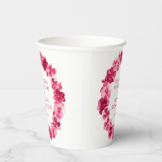 Roodroze zonnebloem met waterverf bruiloft papieren bekers (Rechts)