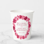 Roodroze zonnebloem met waterverf bruiloft papieren bekers (Voorkant)