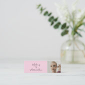 Roodroze Zwarte Script Foto Make-up Visitekaartje (Staand voorkant)