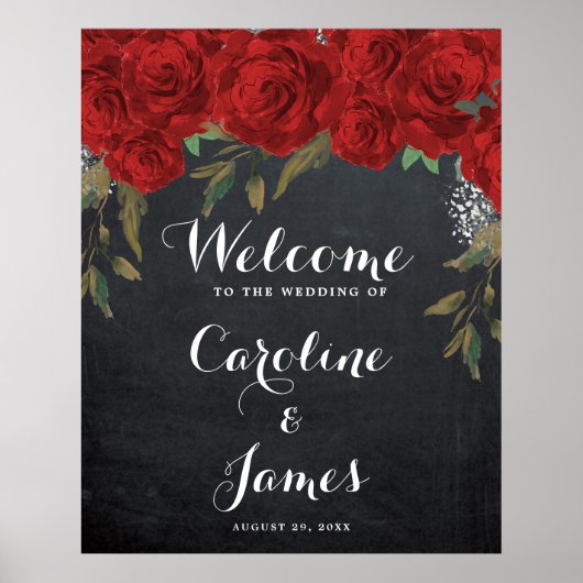 Roodrozen bruiloft welkom poster (Voorkant)