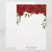 Roodrozen greenery bruiloft briefpapier (Voorkant / Achterkant)