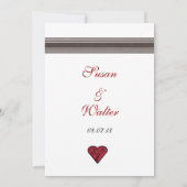 Roodrozen huwelijksuitnodiging met zwart lintje kaart (Achterkant)