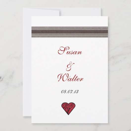 Roodrozen huwelijksuitnodiging met zwart lintje kaart (Achterkant)