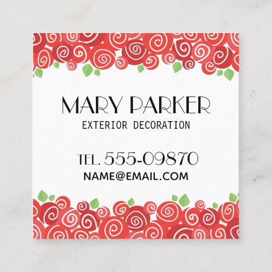 Roodrozen met lentestuin bloesem schattig vierkante visitekaartje (Achterkant)