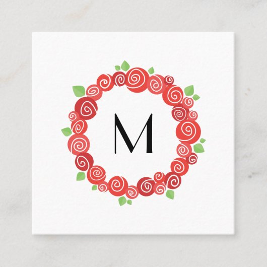 Roodrozen met lentestuin bloesem schattig vierkante visitekaartje (Voorkant)