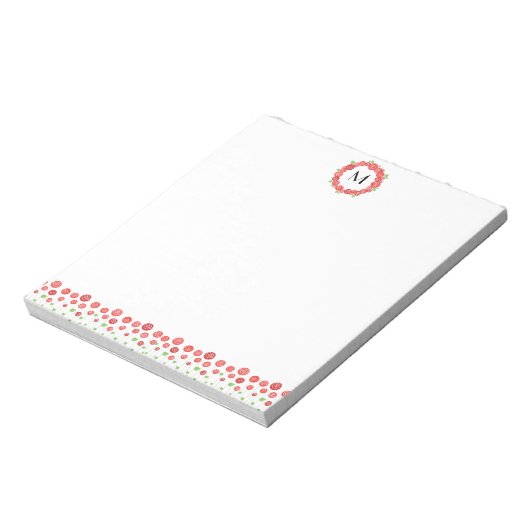Roodrozen met monogram tuinbodem notitieblok (Linkerzijde)