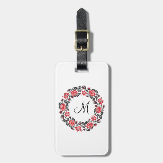 Roodrozen Roodspieren Initiaal Monogram Bagagelabel (Voorkant verticaal)