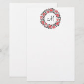 Roodrozen Roodspieren Initiaal Monogram Briefpapier (Voorkant / Achterkant)