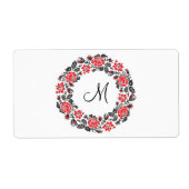 Roodrozen Roodspieren Initiaal Monogram Etiket (Voorkant)